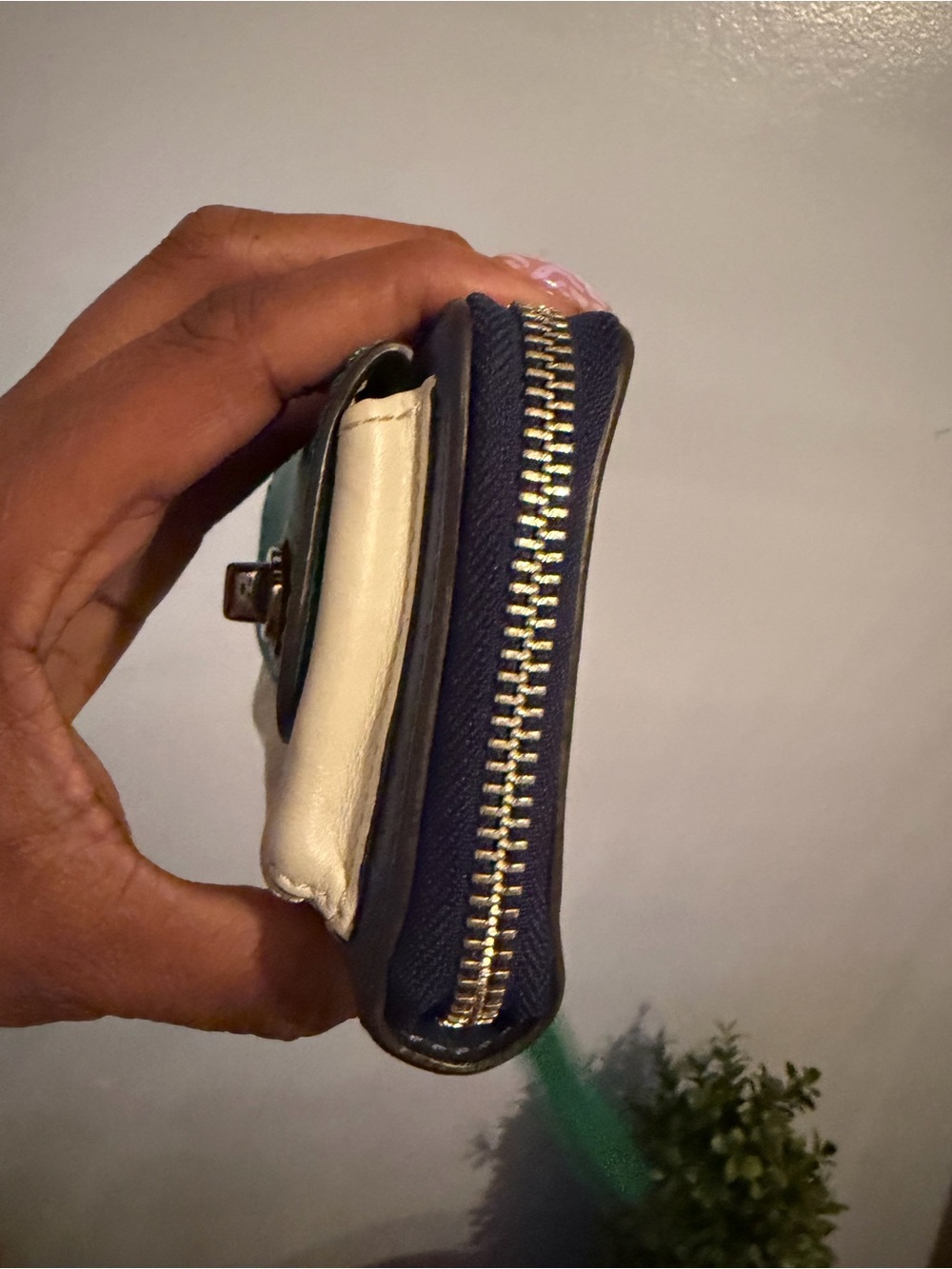 Coach Colorblock Leather Zip Wristlet Wallet in Teal, Navy & Cream - Picture 5 of 10